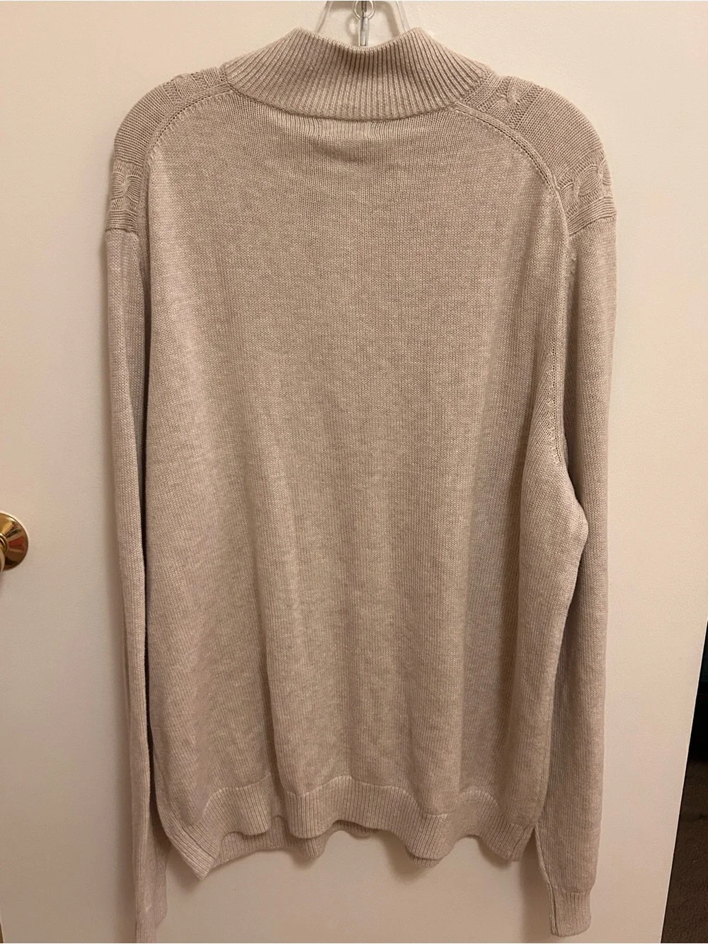 Van Heusen Men’s Zip-Neck Cable Knit Sweater in Light Beige